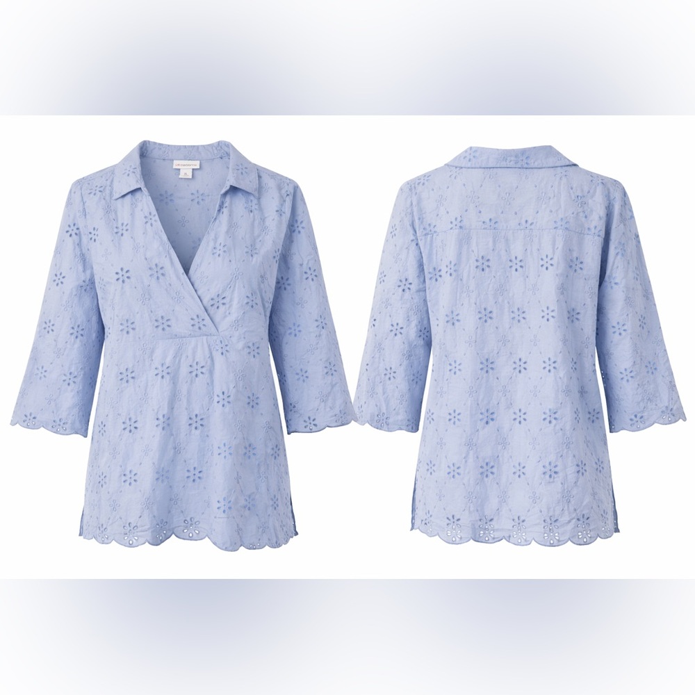 Liz Claiborne Eyelet Embroidered Blouse Light Blue XL
